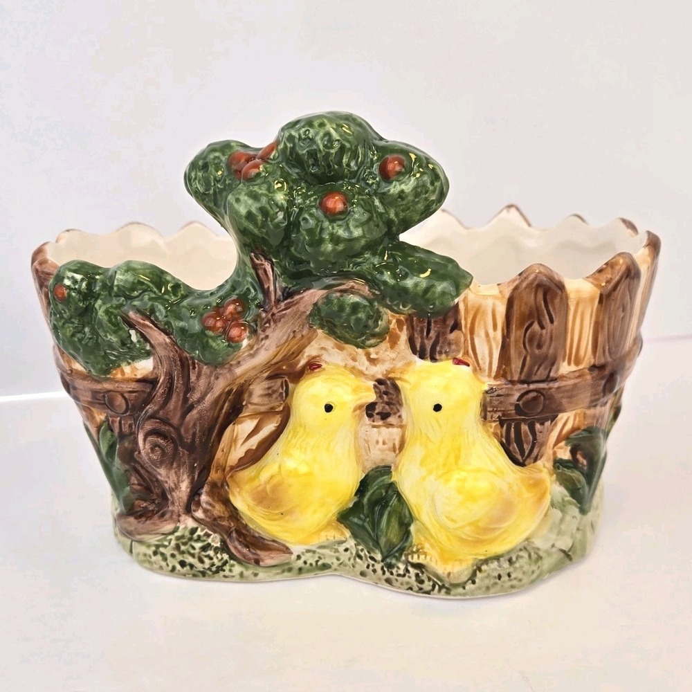 Vtg Mid Century Planter‎ 2 Chicks In Garden Drainage Hole Plant Pot Cottagecore